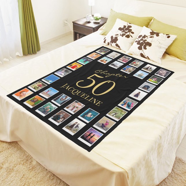 Chapter 50 Black Gold 50th Birthday Photo Fleece Blanket (Creator Uploaded)