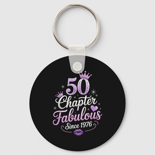 Chapter 50 Fabulous Since 1976 50th Birthday Queen Key Ring (Front)