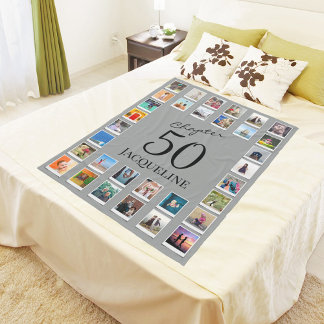Chapter 50 Grey Black 50th Birthday Photo Fleece Blanket