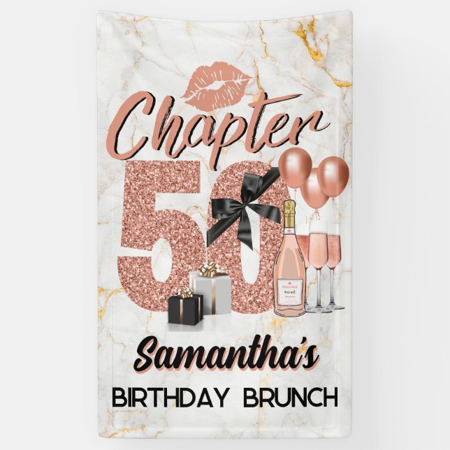 Chapter 50 Rose Gold 50th Birthday Elegant Banner (Vertical)