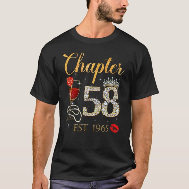 Chapter 58 Years EST 1965 58th Birthday Red Rose W T-Shirt (Front)
