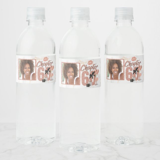 Chapter 60 Birthday Rose Gold Photo Water Bottle Label (Bottles)