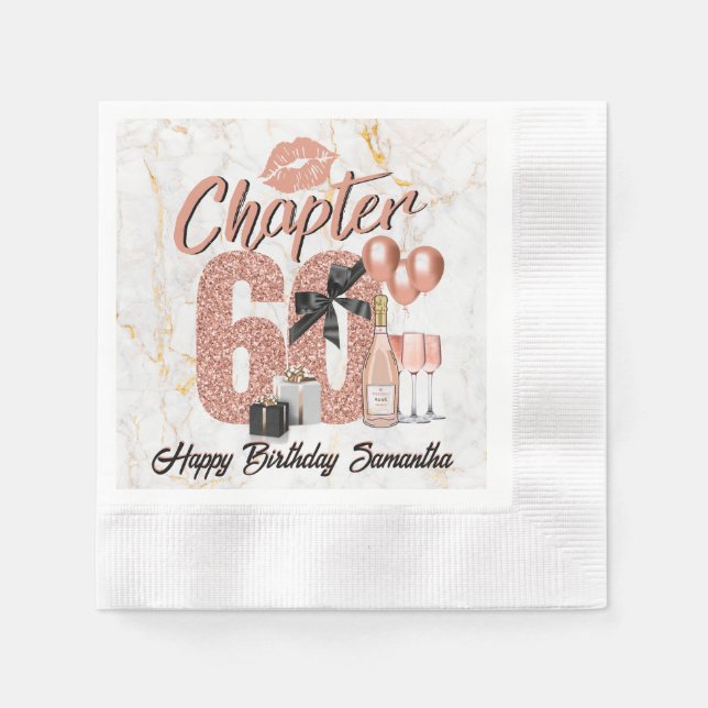 Chapter 60 Rose Gold 60th Birthday Party Napkins (Front)