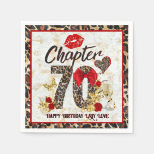 Chapter 70 Red & Gold Leopard 70th Birthday Napkin