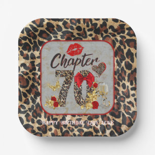 Chapter 70 Red & Gold Leopard 70th Birthday Paper Plate
