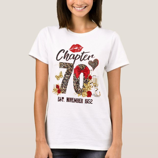 Chapter 70 Red & Gold Leopard 70th Birthday T-Shirt (Front)