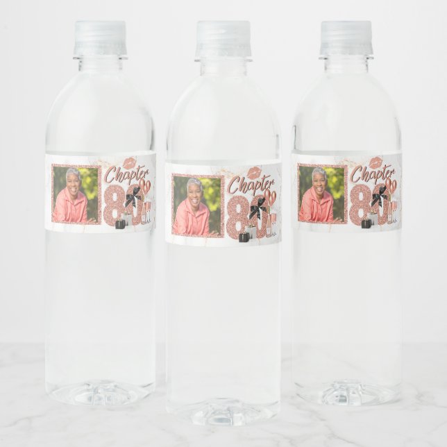 Chapter 80 Birthday Elegant Rose Gold Photo Water Bottle Label (Bottles)