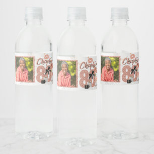 Chapter 80 Elegant Rose Gold 80th Birthday Photo Water Bottle Label