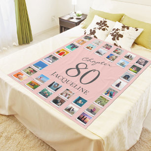 Chapter 80 Pink Grey 80th Birthday Photo Fleece Blanket