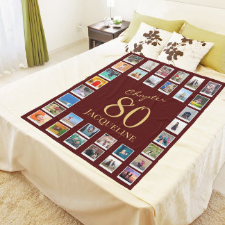 Chapter 80 Red Gold 80th Birthday Photo Fleece Blanket