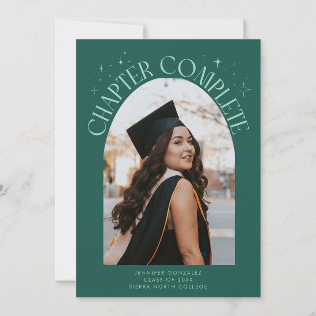 Chapter Complete Green Arch Frame Photo Grad Announcement (Front)