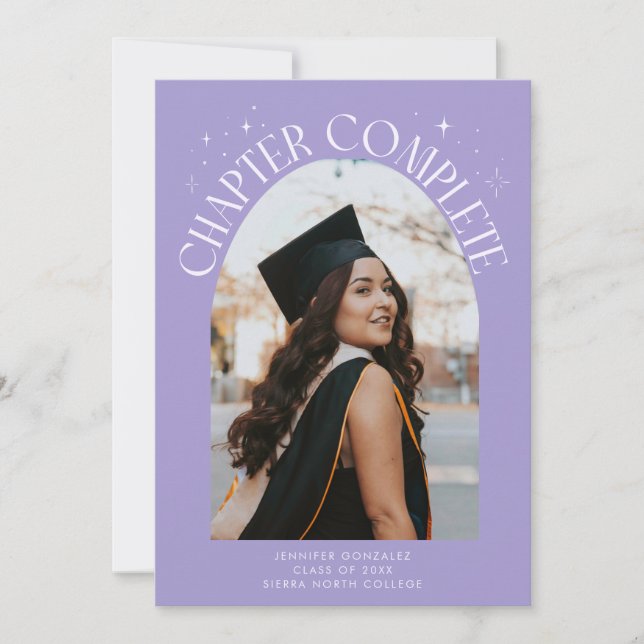 Chapter Complete Lilac Arch Frame Photo Grad Announcement (Front)