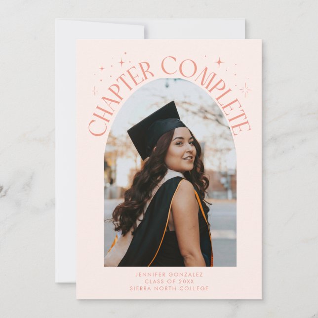 Chapter Complete Peach Arch Frame Photo Grad Announcement (Front)