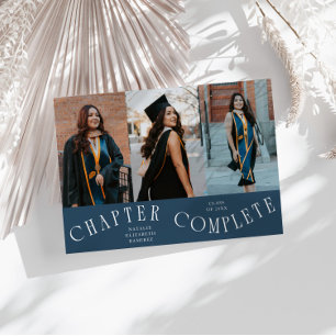 Chapter Complete Typography Navy Grad Photo  Announcement