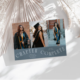 Chapter Complete Typography Slate Blue Grad Photo  Announcement