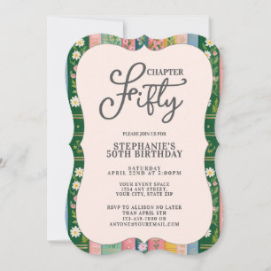 Chapter Fifty Floral Book Themed 50th Birthday Invitation