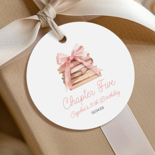 Chapter Five Pink Bow Books 5th Birthday Party Favour Tags