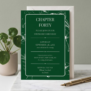 Chapter Forty Emerald and Ivory 40th Birthday Invitation