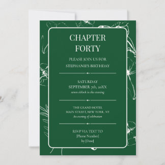 Chapter Forty Emerald and Ivory 40th Birthday Invitation