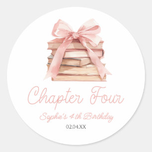 Chapter Four Pink Bow Books 4th Birthday Party Classic Round Sticker