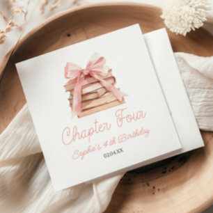 Chapter Four Pink Bow Books 4th Birthday Party Napkin