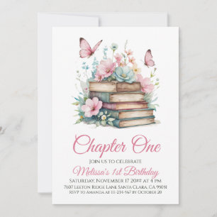 Chapter One 1st Girl Book Themed First Birthday Invitation