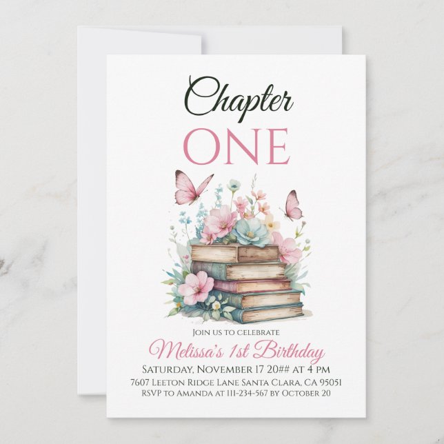 Chapter One 1st Girl Storybook Book First Birthday Invitation (Front)