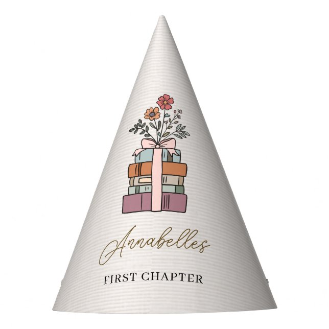 Chapter One First Birthday Book Themed Girls Boho  Party Hat (Front)