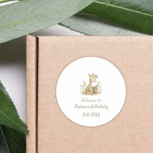 Chapter One Giraffe with Book  1st Birthday Party  Classic Round Sticker