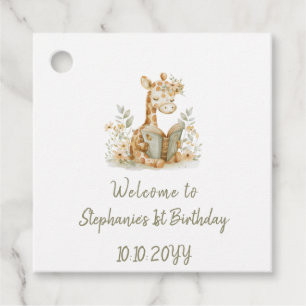 Chapter One Giraffe with Book 1st Birthday Party Favour Tags