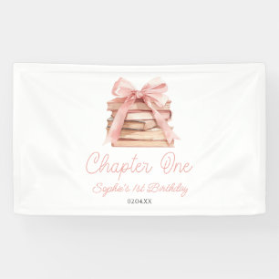 Chapter One Pink Bow Books 1st Birthday Party Banner