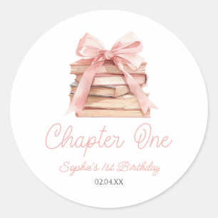Chapter One Pink Bow Books 1st Birthday Party Classic Round Sticker