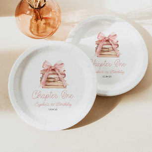Chapter One Pink Bow Books 1st Birthday Party Paper Plate