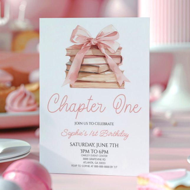 Chapter One Pink Bow Storybook 1st Birthday Party Invitation (Creator Uploaded)
