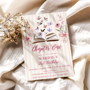 Chapter One Pink Butterfly Storybook 1st Birthday Invitation