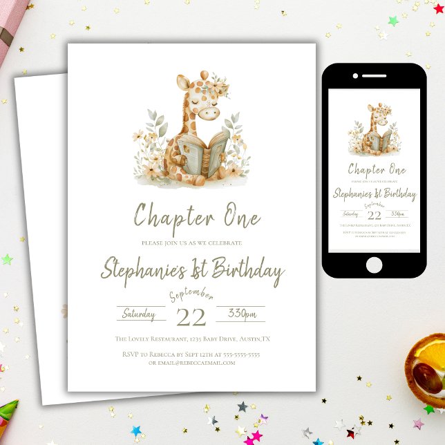Chapter One Sage Green Bookish 1st Birthday Party  Invitation (Creator Uploaded)