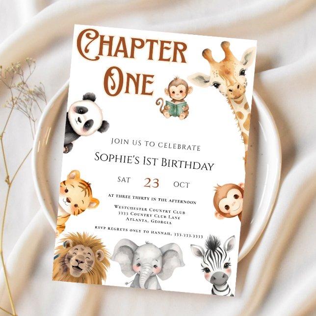 Chapter One Storybook Jungle Safari 1st Birthday Invitation (Creator Uploaded)