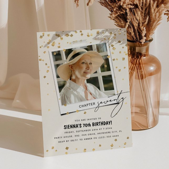 Chapter Seventy Fun Modern Photo 70th Birthday Invitation (Creator Uploaded)