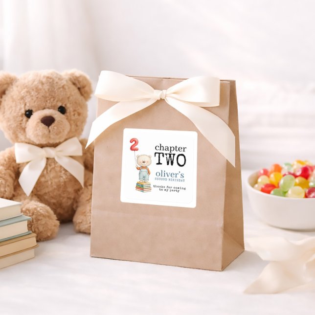 Chapter Two Bear Books Boy 2nd Birthday Thanks Square Sticker (Creator Uploaded)