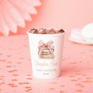 Chapter Two Pink Bow Books 2nd Birthday Party Paper Cups