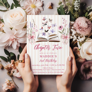 Chapter Two Pink Butterfly Storybook 2nd Birthday Invitation