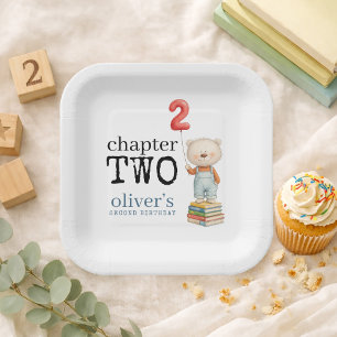 Chapter Two Teddy Bear Books Boy 2nd Birthday Paper Plate