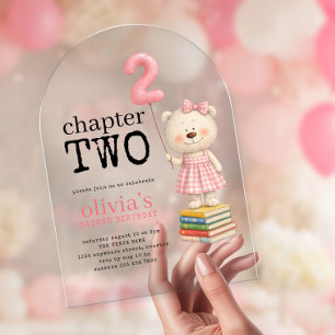 Chapter Two Teddy Bear Books Girl 2nd Birthday Acrylic Invitations