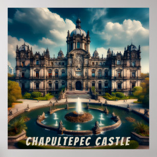 Chapultepec Castle Mexico Vintage Travel Poster