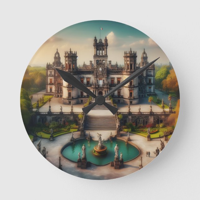 Chapultepec Castle Mexico Vintage Travel Round Clock (Front)