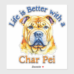 Char Pei dog mom dad decal water bottle sticker