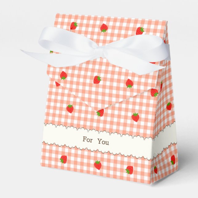 Character Custom Strawberry & Gingham Check (Salmo Favour Box (Front Side)