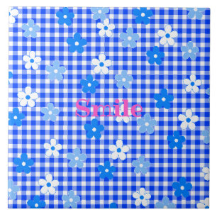 Character Customization Flower Gingham Check Blue Tile
