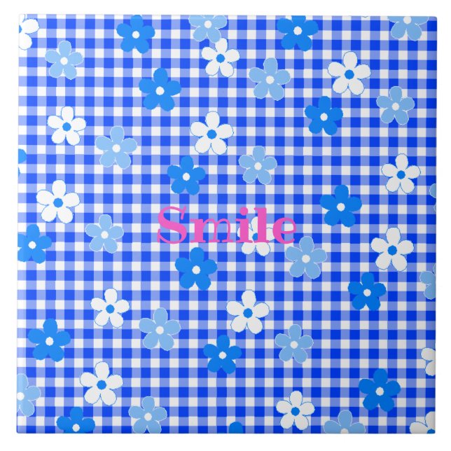 Character Customization Flower Gingham Check Blue Tile (Front)