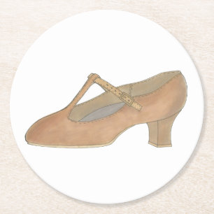 Character Tan T-Strap Dance Shoe Birthday Party Round Paper Coaster